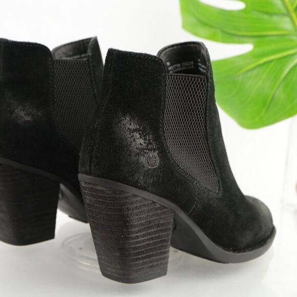 Born Womens Elaine Boot Size 8 Distressed Black Suede Chelsea Booties Block Heel - Picture 3 of 11